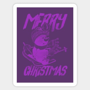 Skiing Snowman - Merry Christmas - Purple Magnet